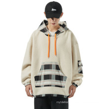 Loose Youth Warm Lamb Wool Casual Stitching Hoodie